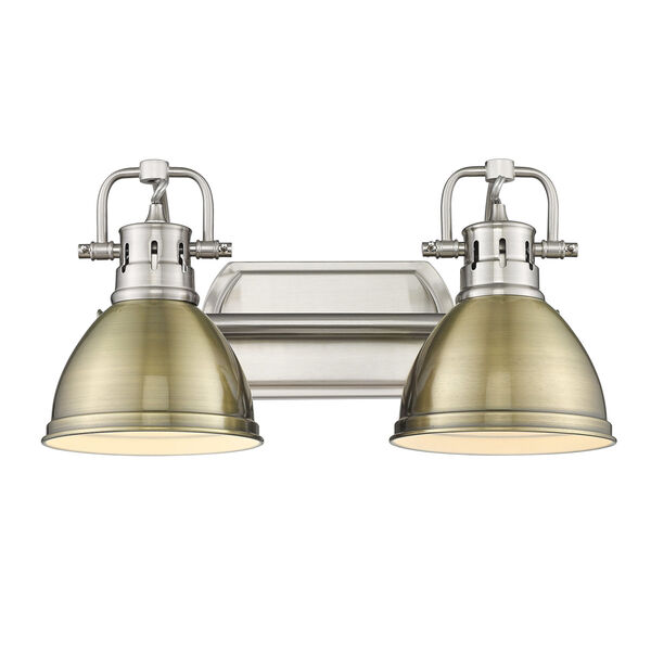 Duncan Pewter Two-Light Bath Vanity with Aged Brass Shades, image 2